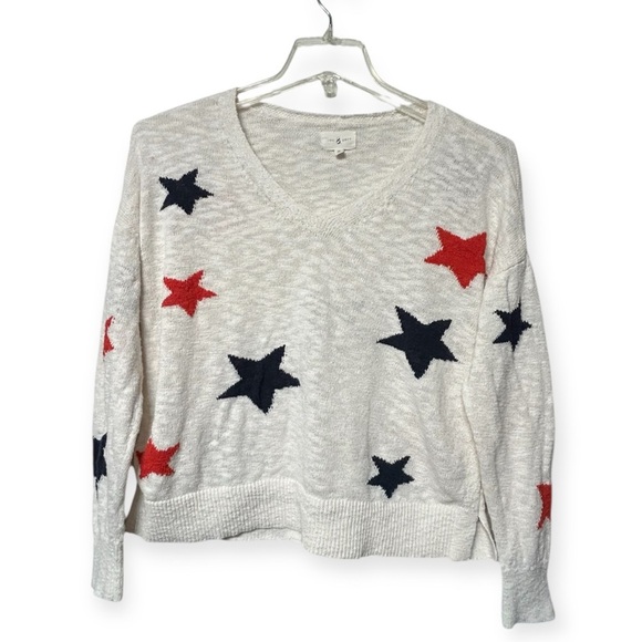 Loft Lou & Grey Star Pattern Sweater - White with Red and Blue Stars - Picture 4 of 9